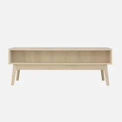 Tavolino scandinavo, decoro in legno scanalato, 2 nicchie, 1 cassetto