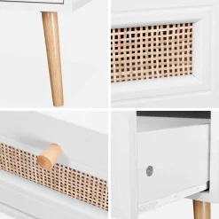 Tavolino scandinavo in vimini, 1 cassetto