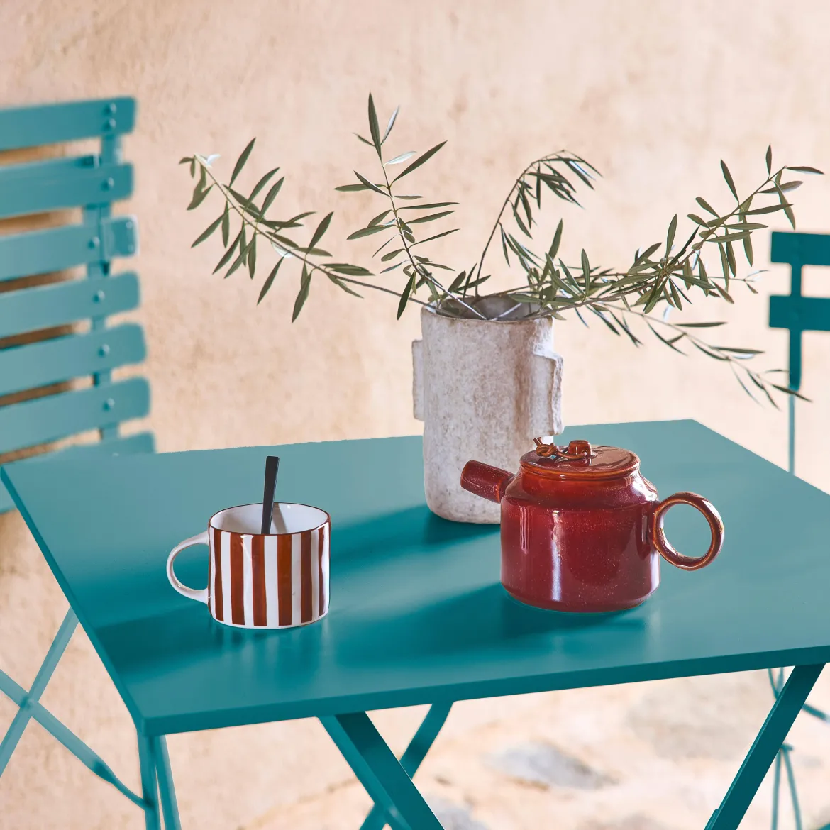 Tavolo da giardino pieghevole in acciaio, 2 posti, 70cm