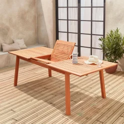 Tavolo da giardino rettangolare allungabile in legno, 8 a 10 posti