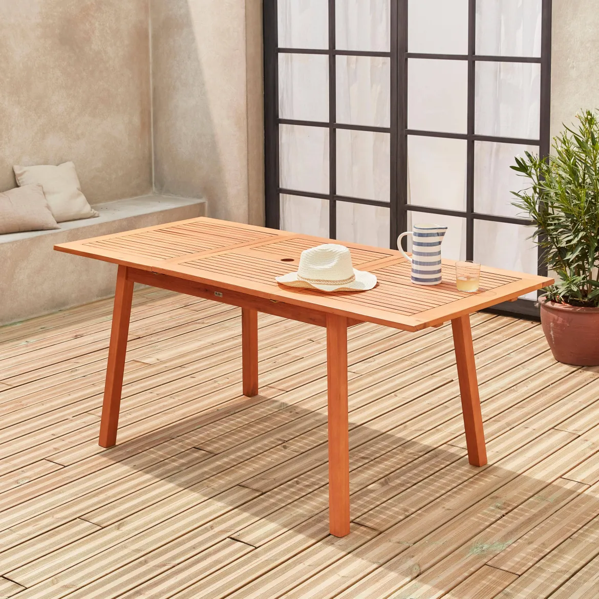 Tavolo da giardino rettangolare allungabile in legno, 6 a 10 posti