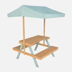Tavolo da picnic in legno per bambini con ombrellone, 2 posti