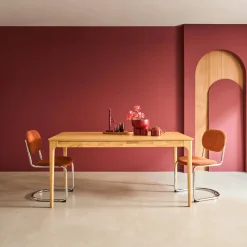 Tavolo da pranzo rettangolare allungabile in legno di hevea e impiallacciatura di frassino 6-8 posti