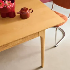 Tavolo da pranzo rettangolare allungabile in legno di hevea e impiallacciatura di frassino 6-8 posti