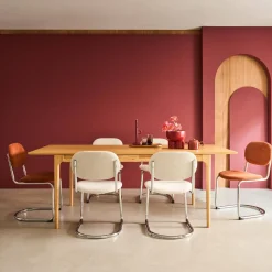Tavolo da pranzo rettangolare allungabile in legno di hevea e impiallacciatura di frassino 6-8 posti
