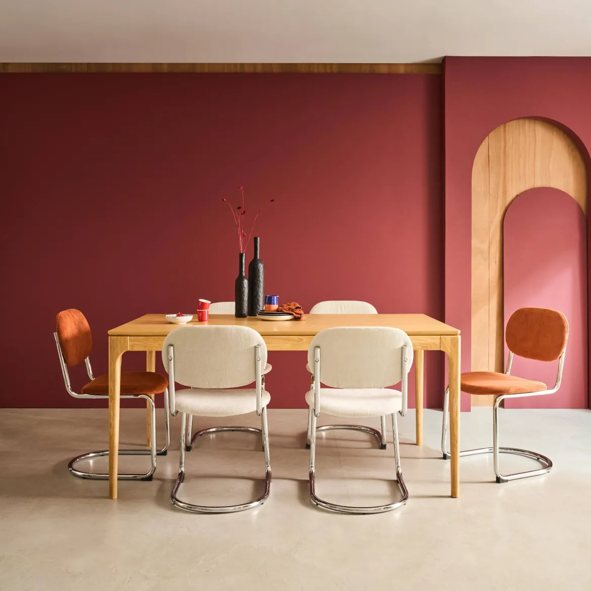 Tavolo da pranzo rettangolare in legno di hevea di 6 posti