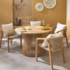 Tavolo da pranzo rotondo in legno interno/esterno, 4 posti