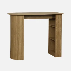 Tavolo alto da cucina decorato in legno con ripostigli
