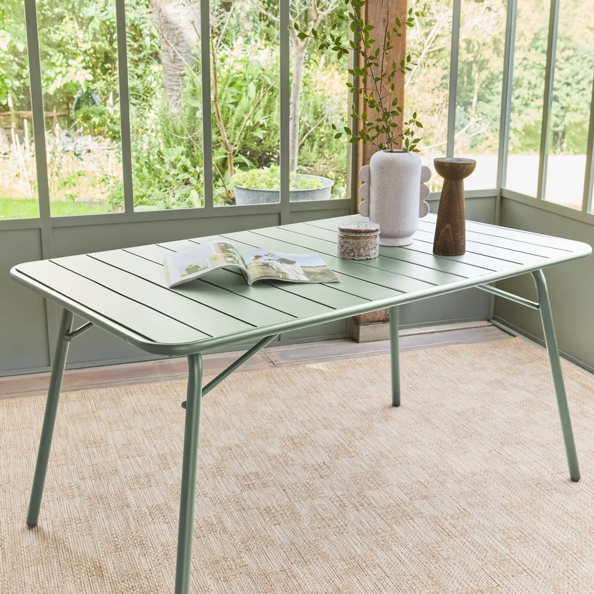 Tavolo da giardino pieghevole in metallo 6 posti, 140cm
