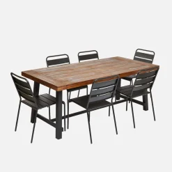 Tavolo da interno/esterno in legno e metallo, 6-8 posti