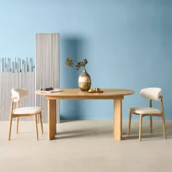 Tavolo da pranzo ovale allungabile in legno di hevea e impiallacciatura di rovere 6-8 posti