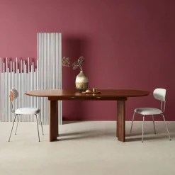 Tavolo da pranzo ovale allungabile in legno di hevea e impiallacciatura di rovere 6-8 posti