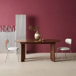 Tavolo da pranzo ovale allungabile in legno di hevea e impiallacciatura di rovere 6-8 posti