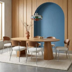 Tavolo da pranzo ovale decorato in legno, 8 posti