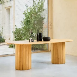 Tavolo da pranzo ovale in legno di hevea e impiallacciatura di rovere 8 posti