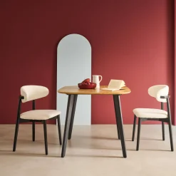 Tavolo da pranzo quadrato effetto legno con gambe in metallo nero 4 posti