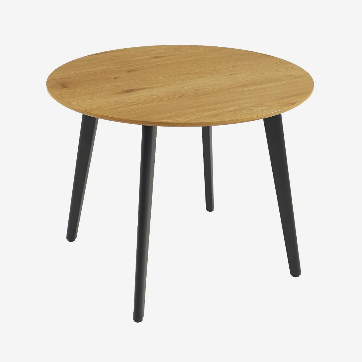 Tavolo da pranzo rotondo effetto legno con gambe in metallo nero 4 posti