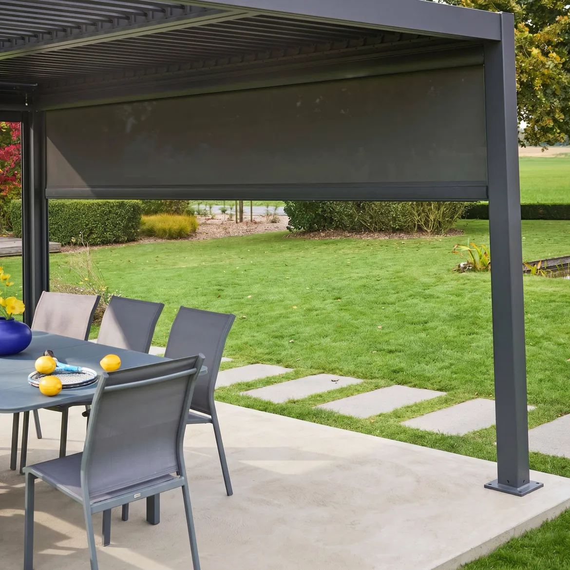 Tenda laterale avvolgibile alluminio e textilene per pergola, 4m