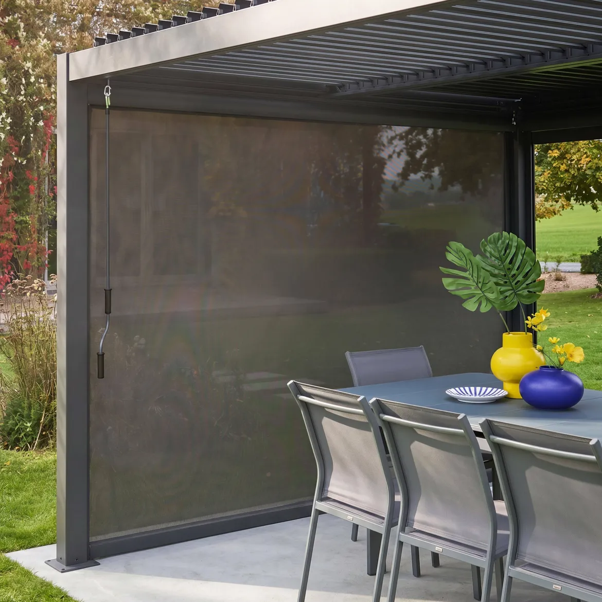 Tenda laterale avvolgibile alluminio e textilene per pergola, 3m