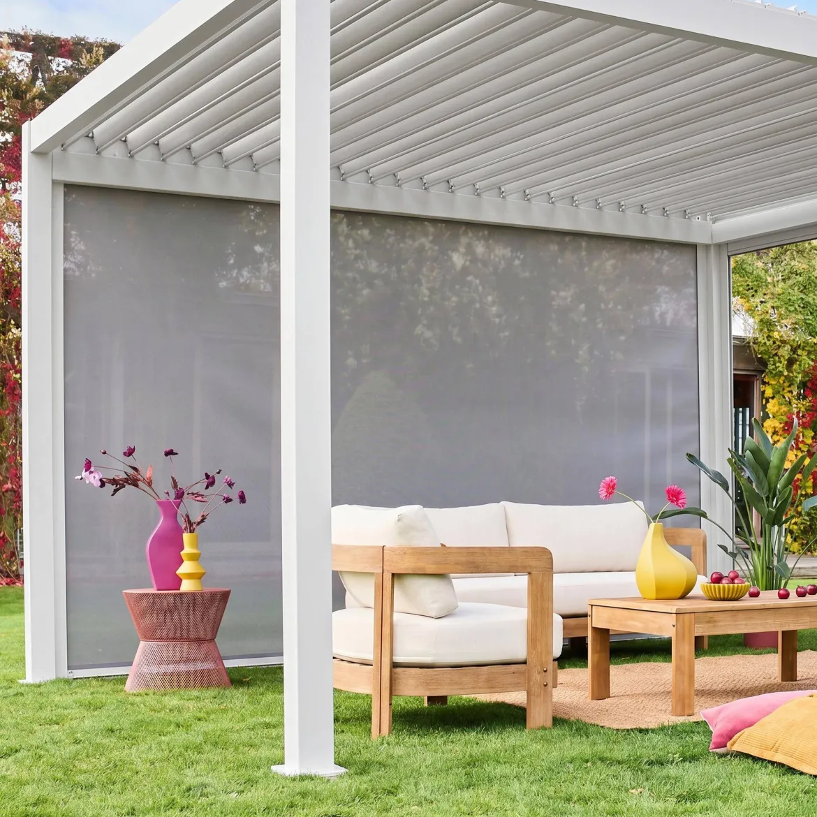 Tenda laterale avvolgibile alluminio e textilene per pergola, 4m