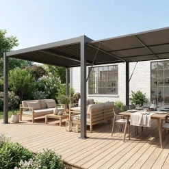Tenda laterale retrattile in alluminio e textilene per pergola bioclimatica, 4m