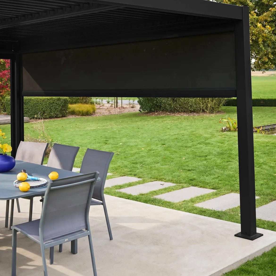 Tenda laterale avvolgibile alluminio e textilene per pergola, 4m