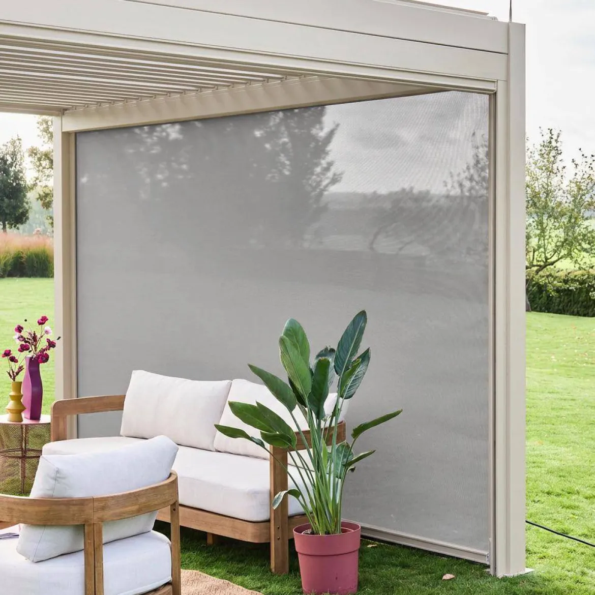Tenda laterale avvolgibile alluminio e textilene per pergola, 4m