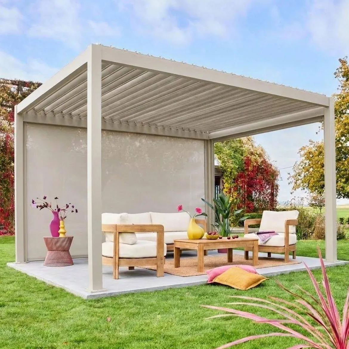 Tenda laterale avvolgibile alluminio e textilene per pergola, 4m