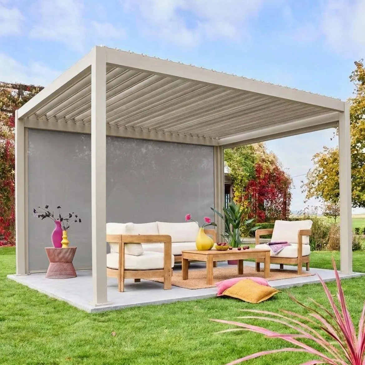 Tenda laterale avvolgibile alluminio e textilene per pergola, 4m