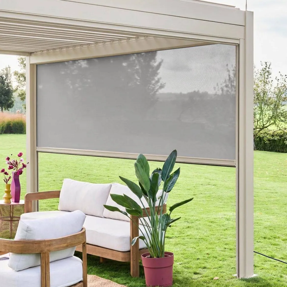 Tenda laterale avvolgibile alluminio e textilene per pergola, 4m