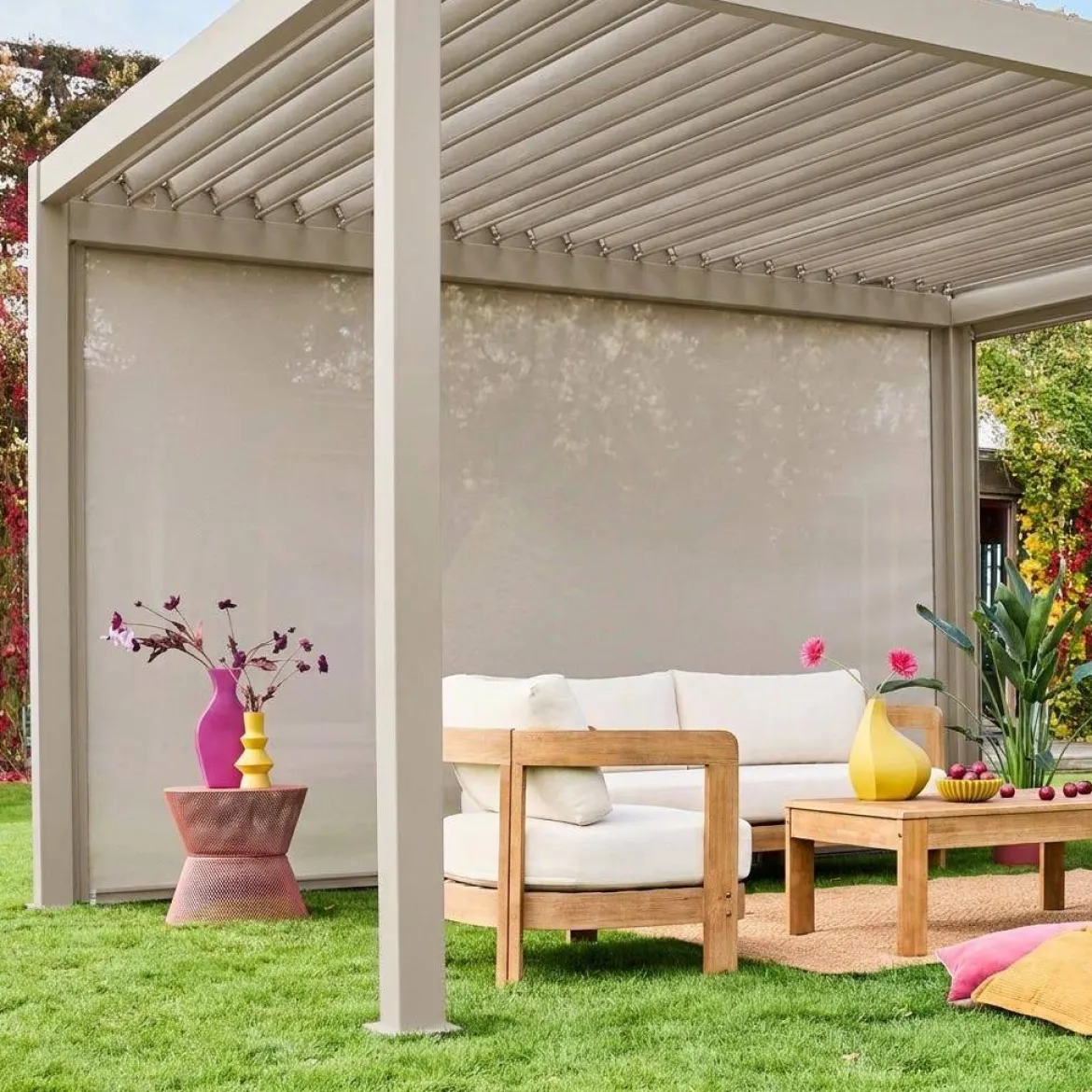 Tenda laterale avvolgibile alluminio e textilene per pergola, 4m