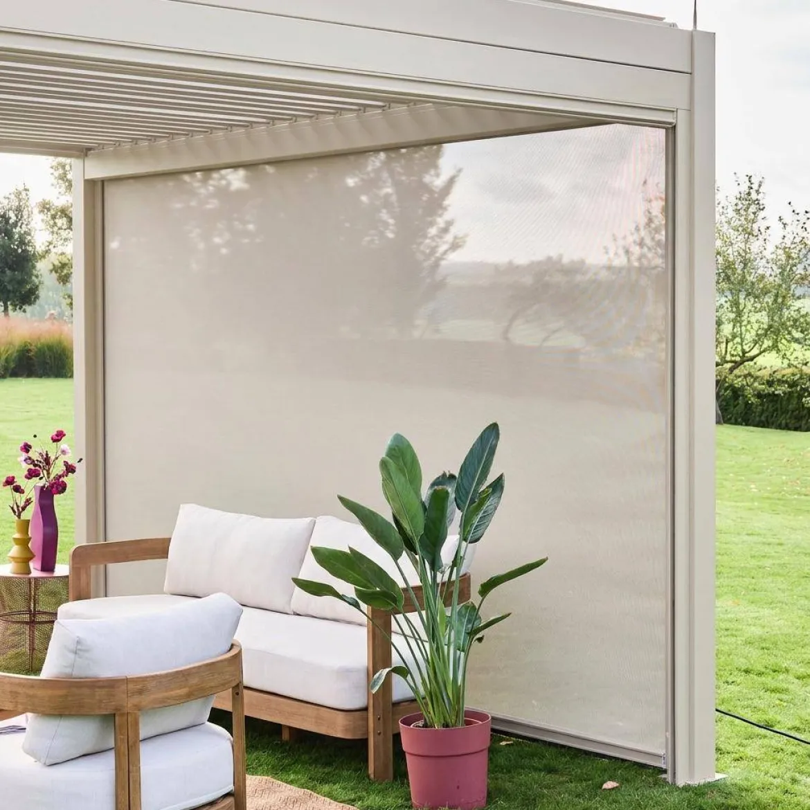 Tenda laterale avvolgibile alluminio e textilene per pergola, 4m