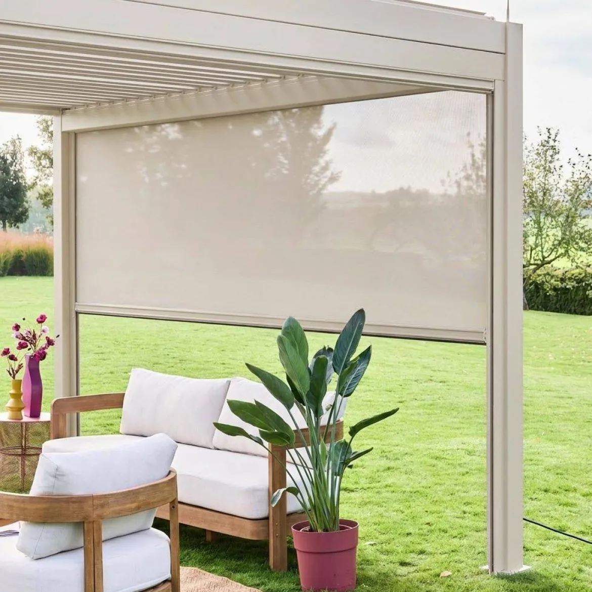 Tenda laterale avvolgibile alluminio e textilene per pergola, 4m