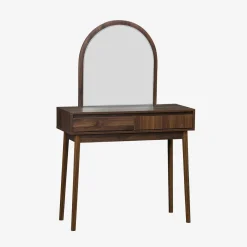 Toeletta trucco decorata in legno con specchio e 2 cassetti, 90cm