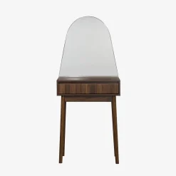 Toeletta trucco decorato in legno, specchio rotondo e 1 cassetto, 60cm