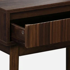 Toeletta trucco decorato in legno, specchio rotondo e 1 cassetto, 60cm