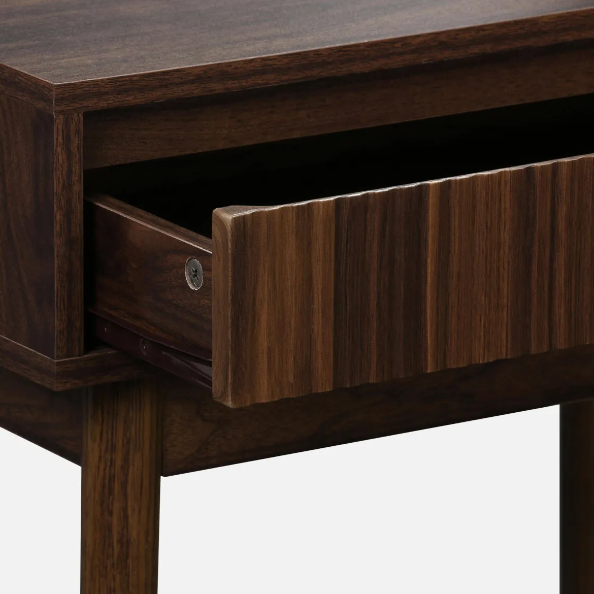 Toeletta trucco decorato in legno, specchio rotondo e 1 cassetto, 60cm