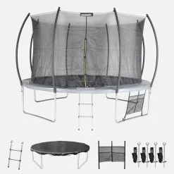 Trampolino 370cm con rete interna e pacchetto accessori