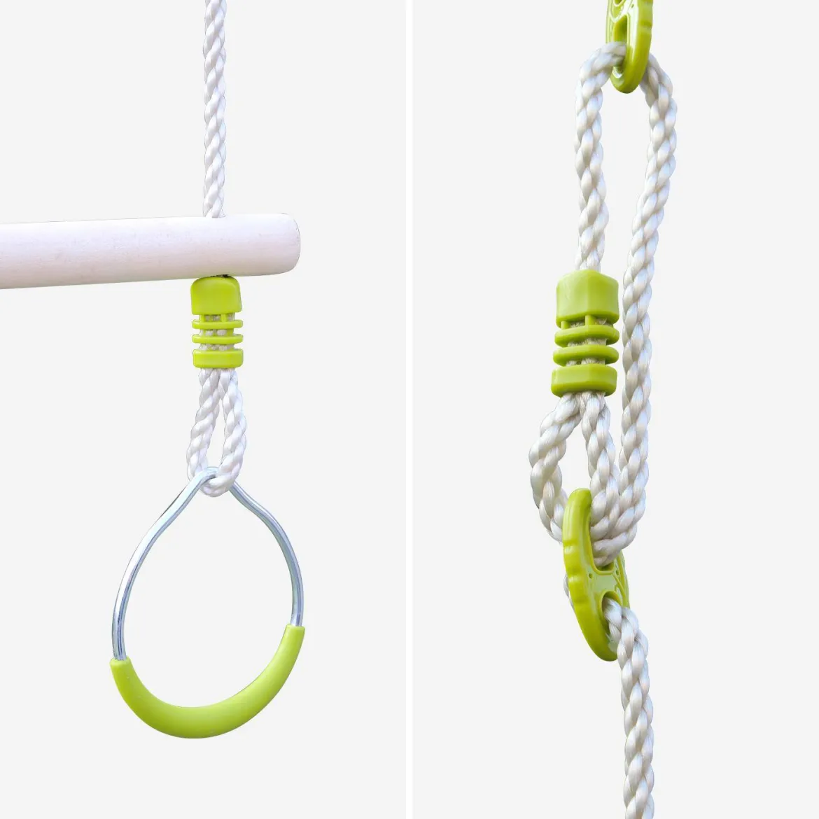 Trapezio in legno con anelli metallici per il cavalletto